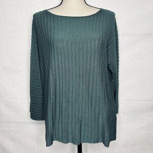 Eileen Fisher Tencel Lyocell Sweater Top M Slate Green Ribbed Long Sleeve
